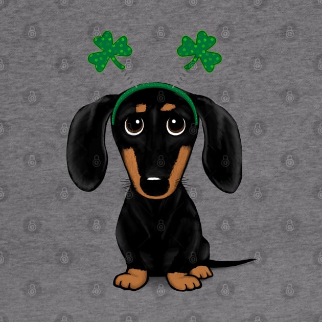 Funny Saint Patrick's Day Dog | Black and Tan Dachshund with Shamrocks by Coffee Squirrel